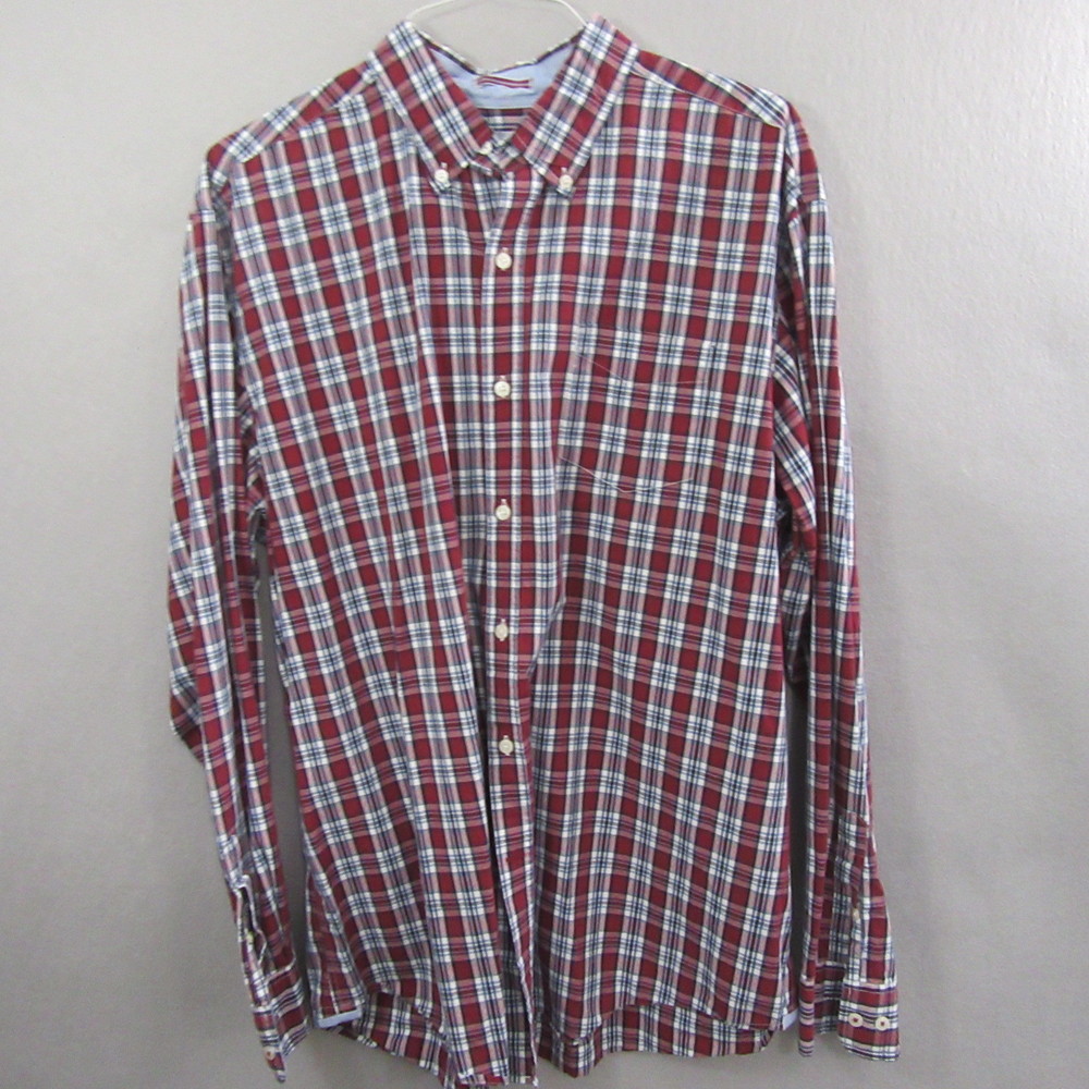 Johnston Murphy Mens Button Up Shirt 2XL Red Plaid Long Sleeve Pocket